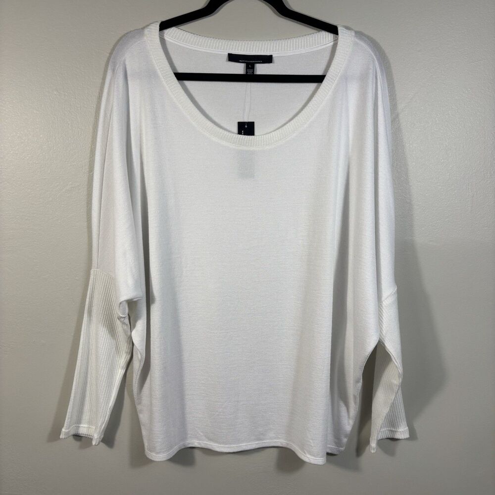 NWT White House Black Market Size L Womens White OVersized Summer Beach Sweater